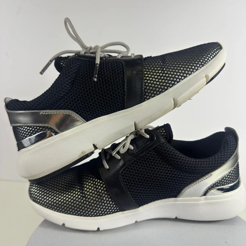 Michael Kors Allie Trainer Sneakers Black Silver Metallic Mesh Low Top Shoes‎ 7